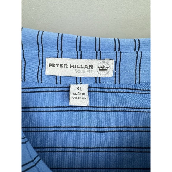 Peter Millar Tour Fit Short Sleeve Blue Black‎ Stripped Polo Men's XL *LOGO* - Picture 4 of 15